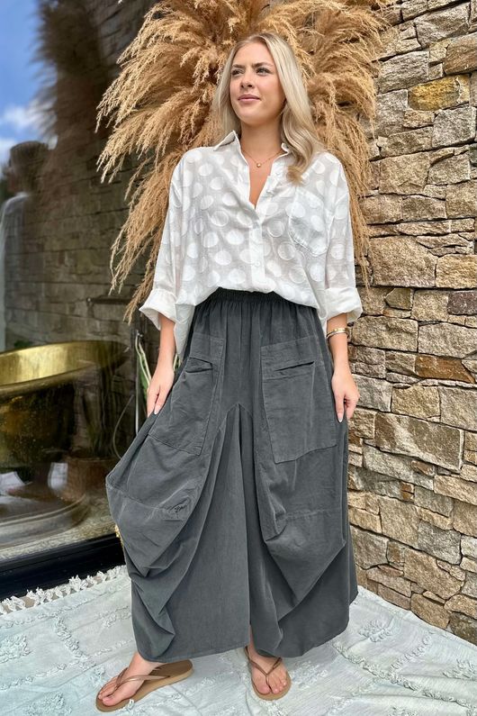 Made in Italy Dalston Needlecord Parachute Skirt Graphite /8 =